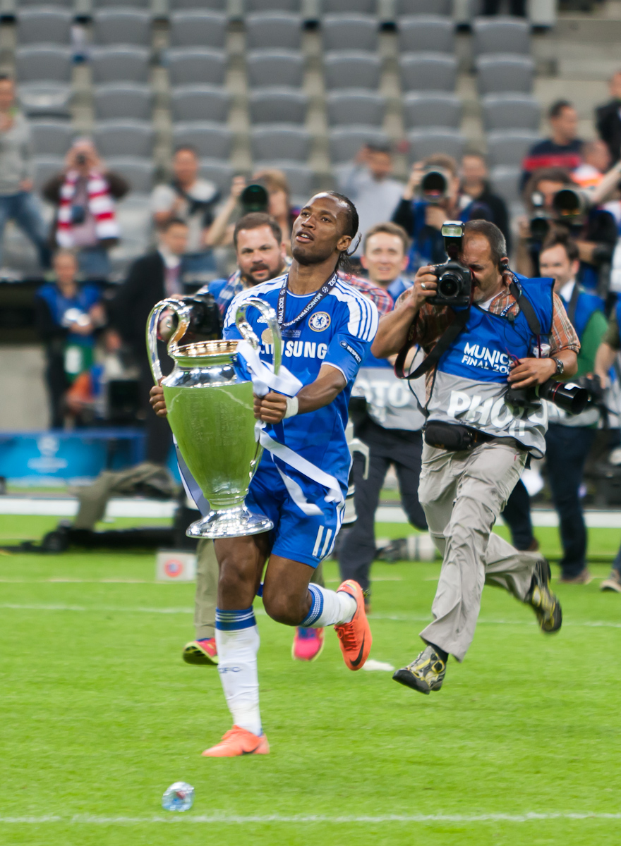Didier Drogba celebrating as Champions League winner, 2012